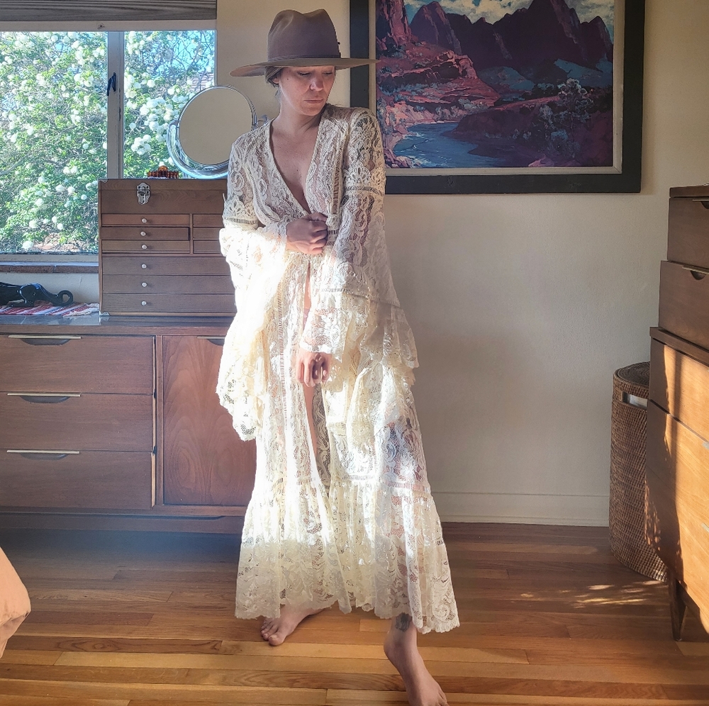 Free People long lace cardigan dress